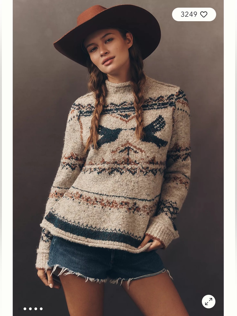 Pilcro Beige Fair Isle Wool Sweater with Navy and Brown Accents